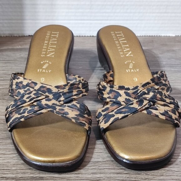 Italian Shoemaker Knot Twist Slides Leopard Print size 9 Slip On Sandals - Picture 3 of 12